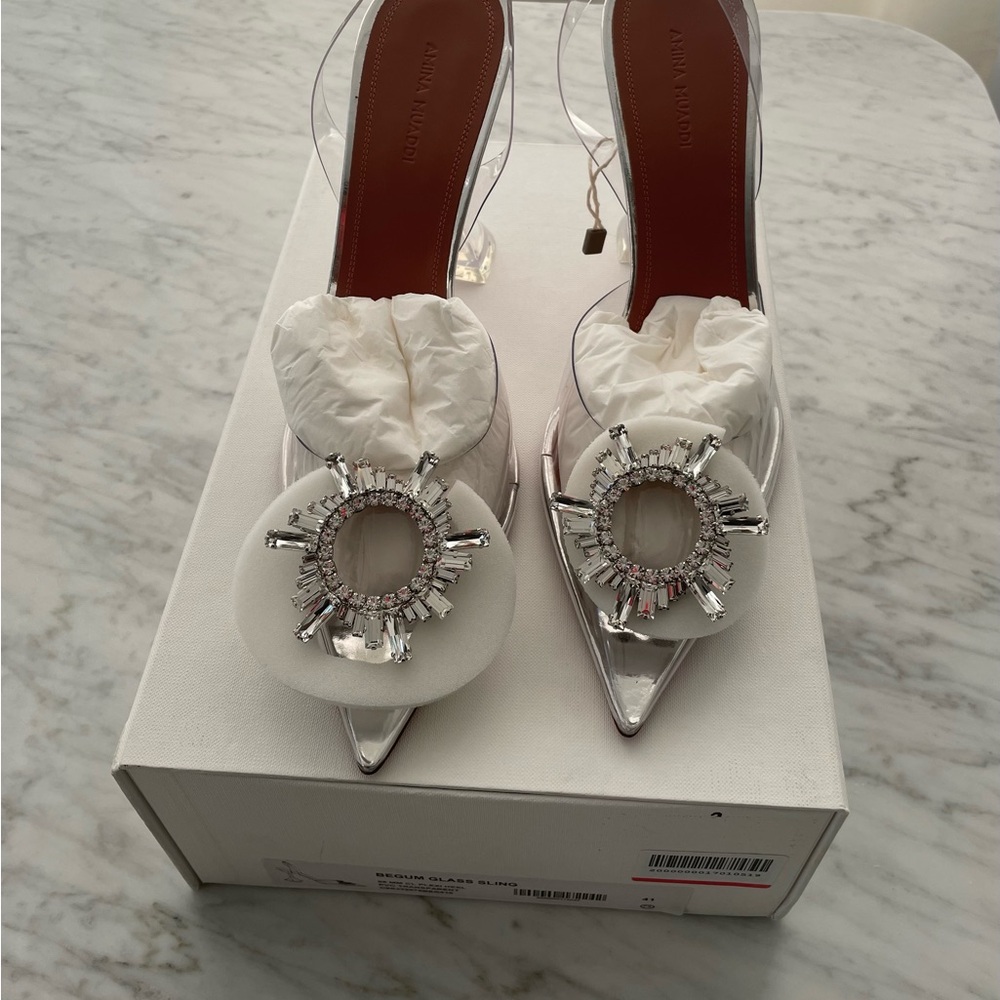 Amina Muaddi Begum Clear Crystal Sling Pumps – Size 41-